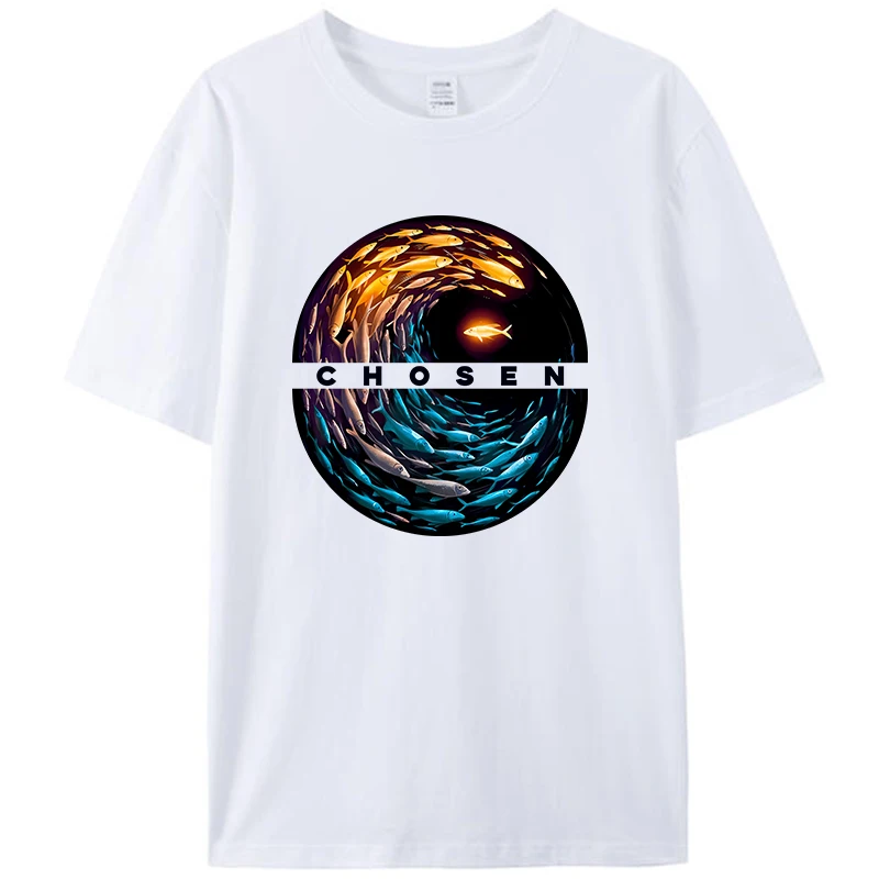 Chosen Fish Swim Against The Current Bible Christian Jesus T-Shirt Women Men's Clothing Shirts Graphic Tee Novelty Gifts Tops view 2
