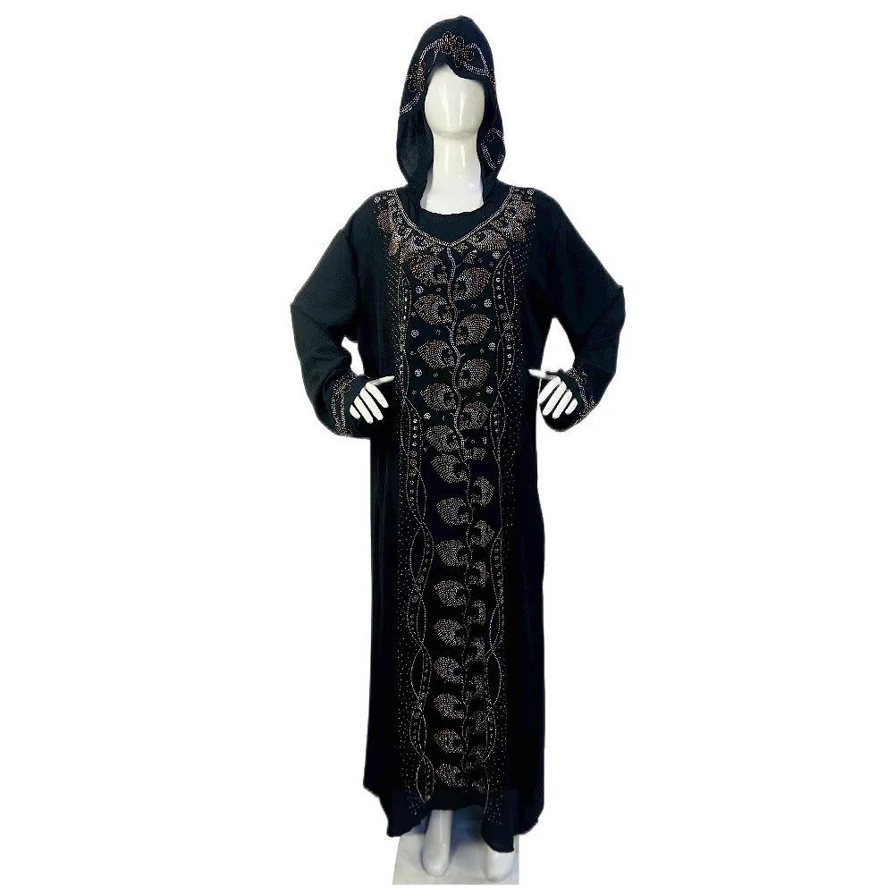 

Muslim Kaftan Abaya Dress Women Dubai Ramadan Turkish Diamonds Chiffon Hooded African Loose Boubou Beads Robe Gown Dashiki Eid