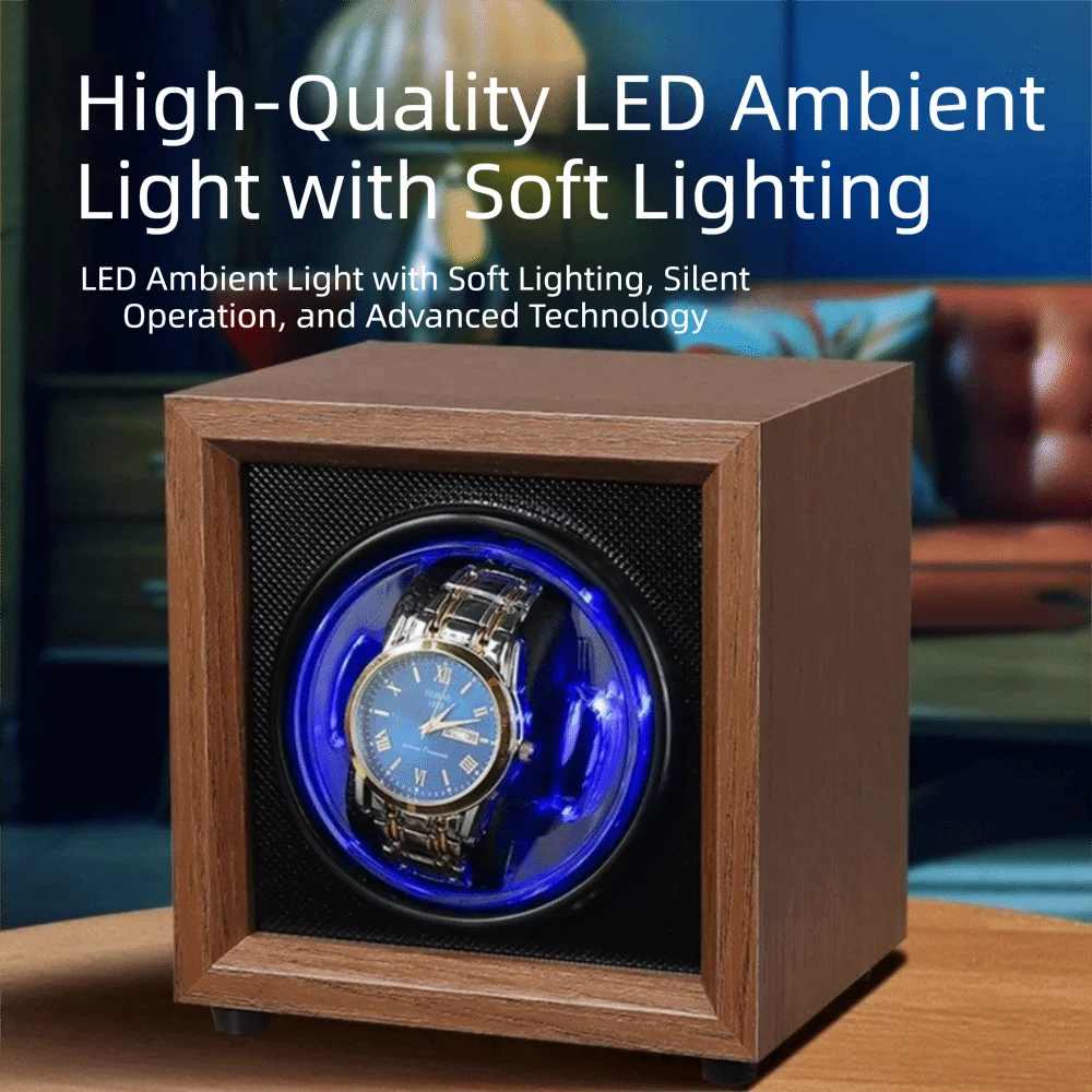 USB Power Automatic Watch Winder Wooden Case Mute Motor Rotating Watch Box Single Position Fully Automatic