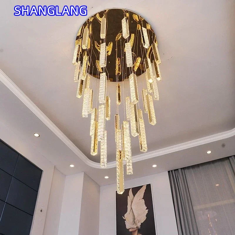 Lámpara LED larga posmoderna para escaleras, lámpara colgante de cristal, escalera, iluminación de edificio Rduplex, Villa, lámpara de lujo para sala de estar