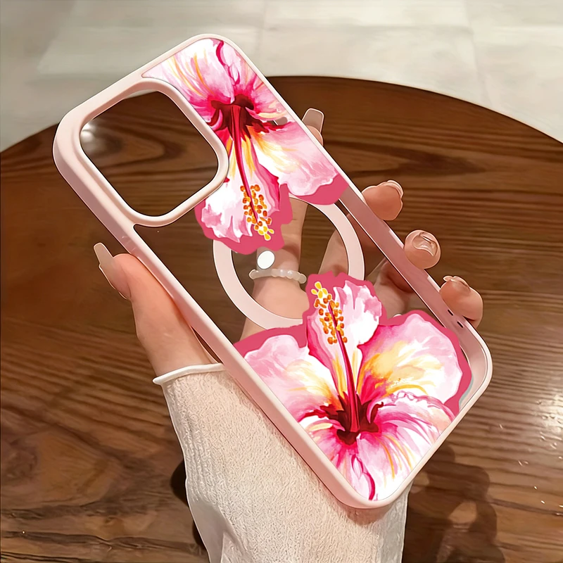 

Phone Case For Samsung Galaxy A15 A16 A17 A37 A57 S23 S24 FE S25 Plus S26 Ultra Watercolor Hibiscus Flower Print Magnetic Cover