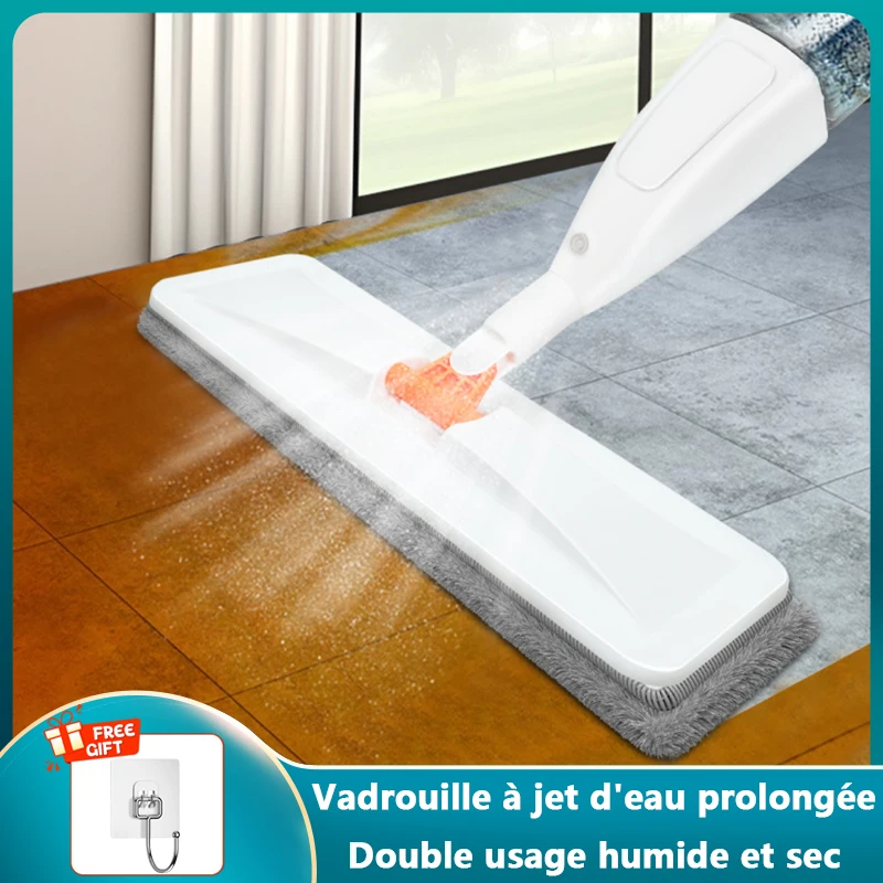Balai serpillière à spray plat magique avec tampons en microcarence réutilisables, balais rotatifs pour la maison, les livres, les outils ménagers