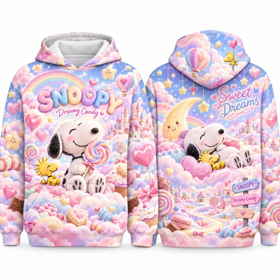 Snoopy Sweet Candy Donut Kids Hoodie Girls Cartoon Rainbow Dessert Pullover Men's And Women's Long Sleeve Hooded Sweatshirt