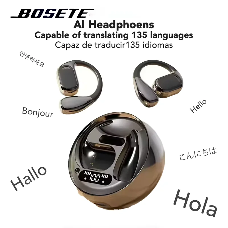 【Écouteurs Traducteurs IA】Écouteurs Bluetooth M76 avec 144 langues, affichage numérique LED, écouteurs sportifs sans fil avec micro