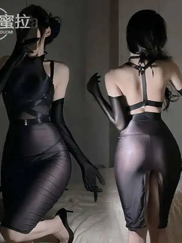 mesh lace sheer sexy tight buttocks high elastic rope tied tempting couples family nightclub dresses dress elegant sweet RVI8