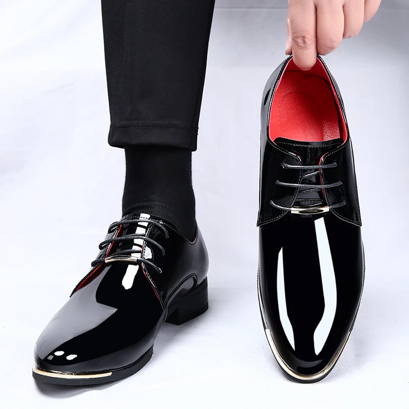 WAERTA Trending Italian Patent Leather Shoes Men Business Shoes Lace Up Oxfords Plus Size Male Wedding Party Shoes Men Leather