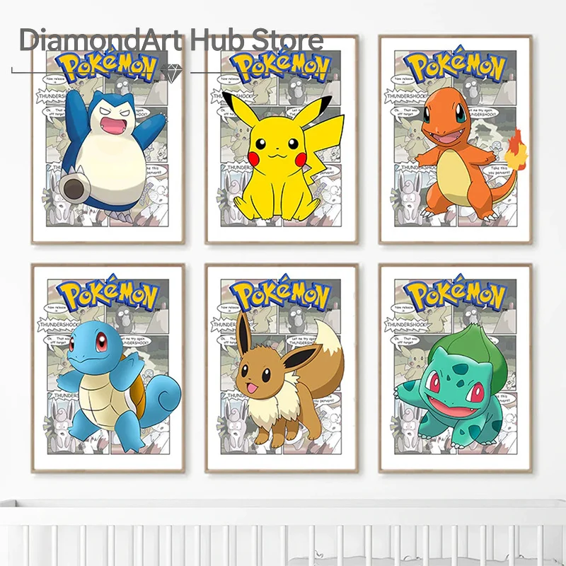 Pintura de Diamantes con Diseño de Anime y Manga, Collage de Pokémon, Mosaico para Colgar en la Pared, Decoración DIY