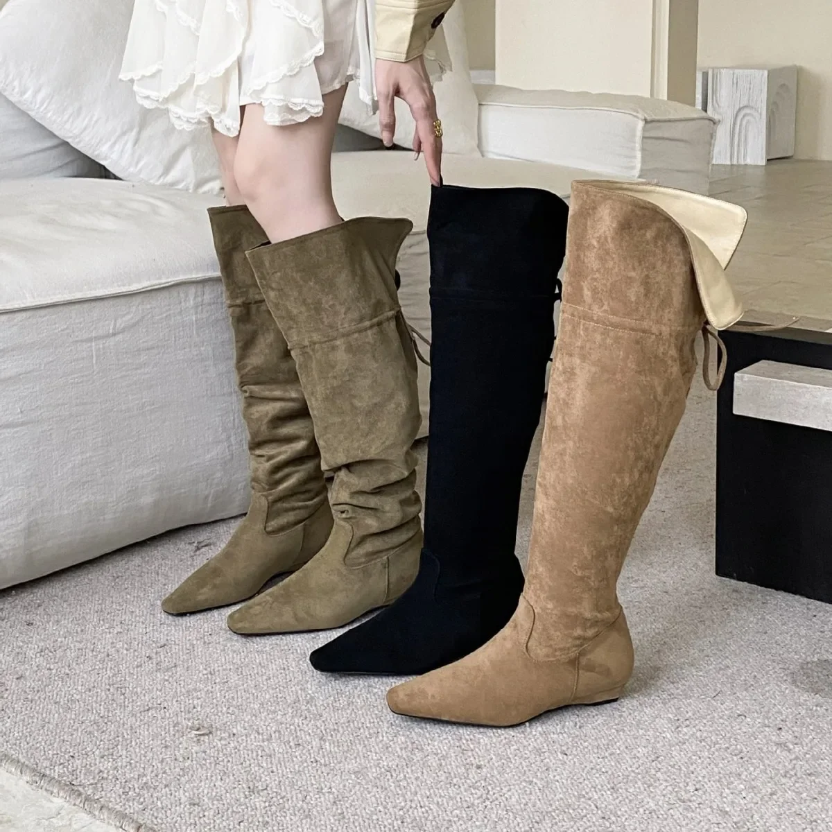 

Autumn Winter Fold Thin High Heels Knee-High Boots Women Zipper Pointed Toe Shoes Sexy Party Stripper Zapatos De Muje