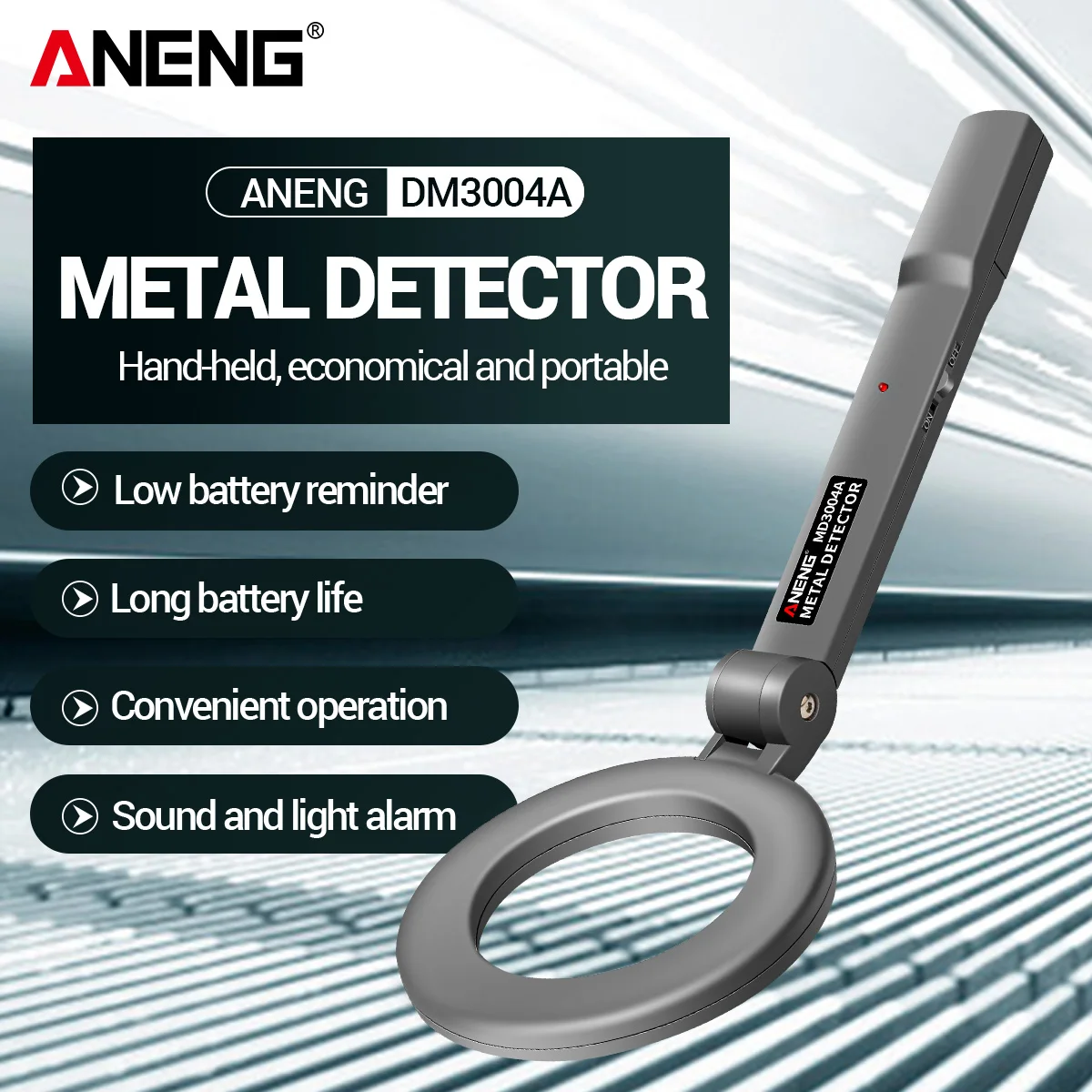 Detector de Metales Portátil Plegable ANENG DM3004A, Plegable 180 Grados, Alarma Sonora y Luminosa, Localizador de Tuberías