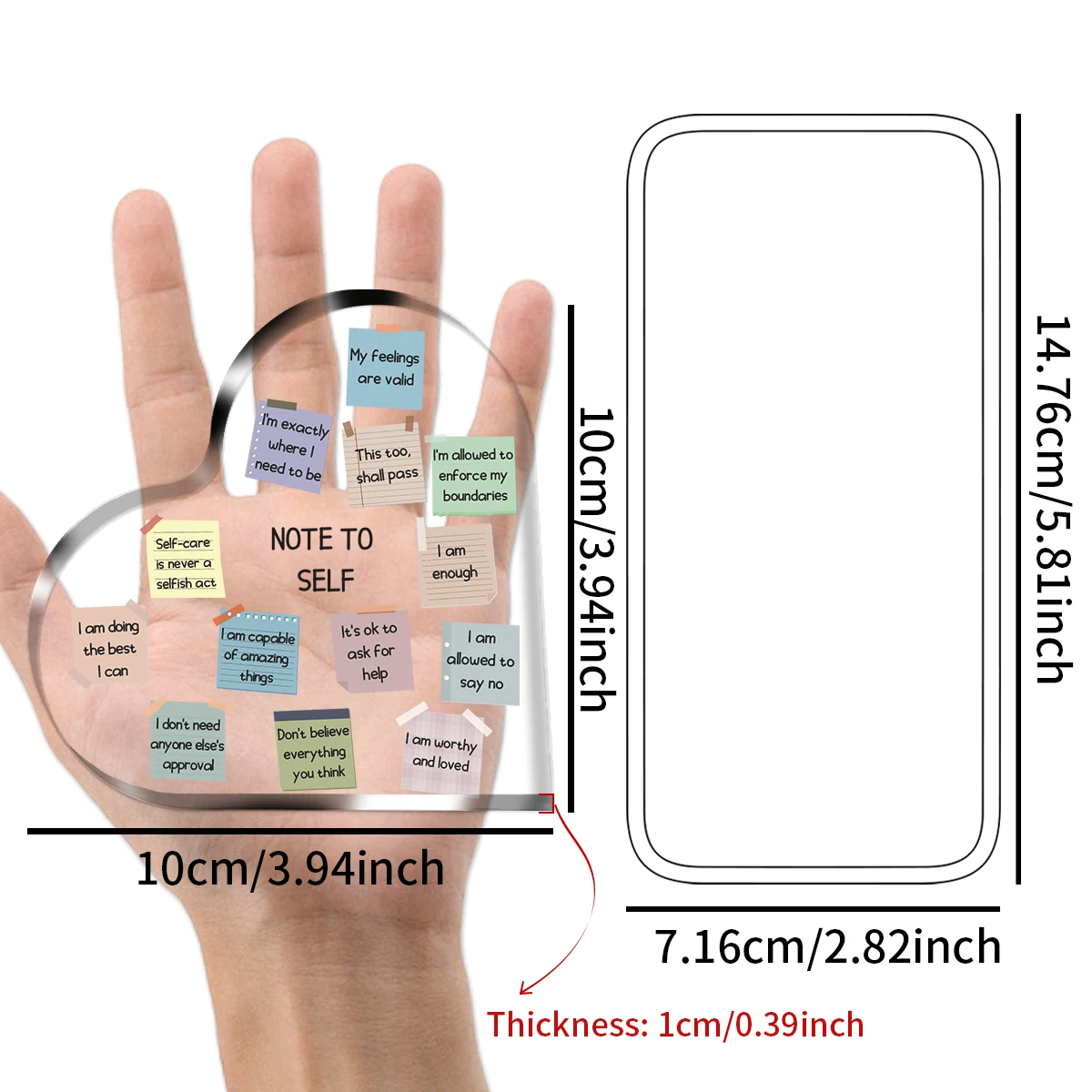 Placa Cardíaca Acrílica para Autocuidado, Nota para Decoração de Saúde Mental, Terapia Escolar, Presentes de Conselheiro, Arte Desktop, Decoração do