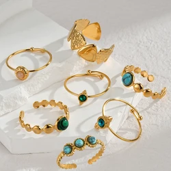 Multiple Styles 14K Gold Color Adjustable Ring Stainless Steel Natural Stone Turquoise Zircon Rings For Women Girl Jewelry Gifts