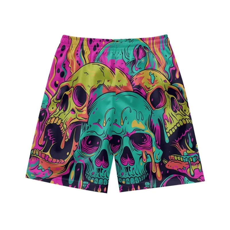 Colorful skull pattern creative hip-hop casual personality loose fashion summer men's drawstring sports shorts