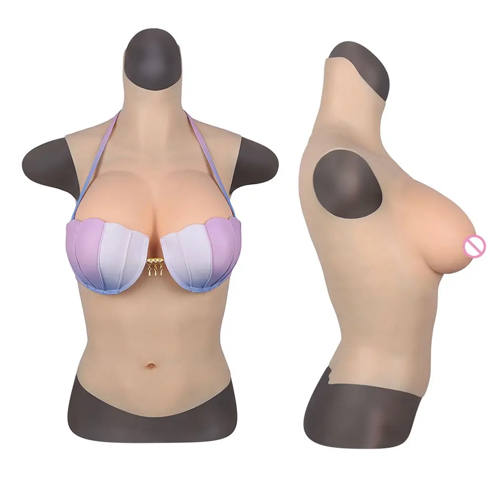 Realistic Breasts Forms High Collar Silicone Fake Boobs for Crossdresser Sissy Drag Queen Cosplay Artificial Chest Breastplates