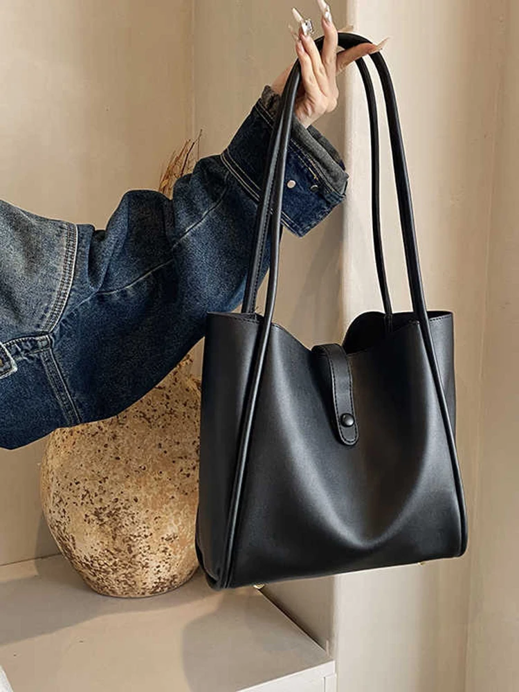 أزياء بسيطة سعة كبيرة المرأة حقيبة كتف الاتجاه الملمس بو الجلود ركاب مركب أكياس الكلاسيكية الرجعية الصلبة حمل حزمة #4