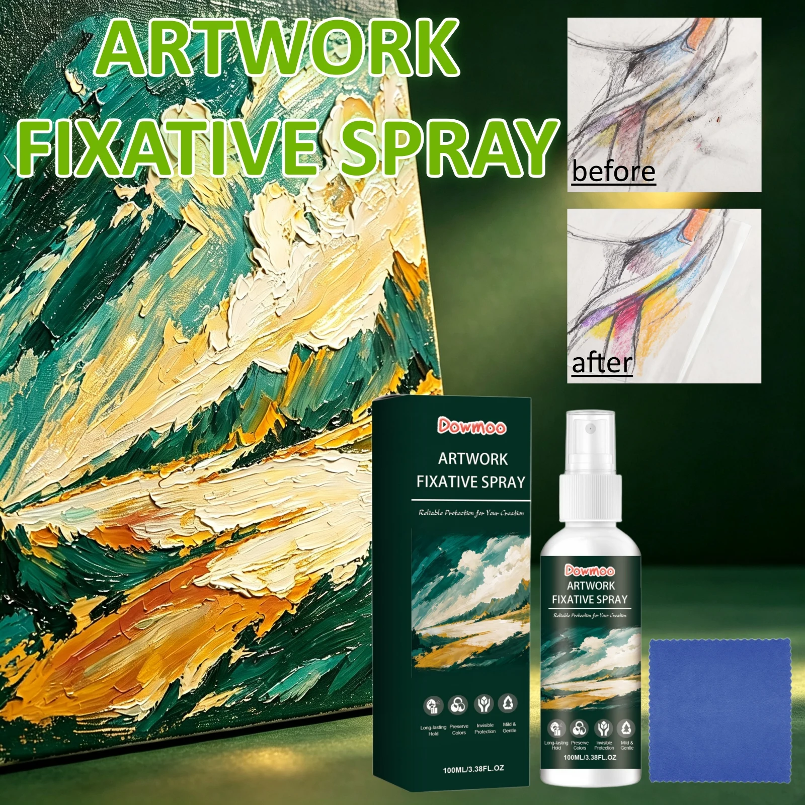 Artwork Fixative Spray Invisible Lasting Protection Colors For Pastel Pencil Charcoal Non-Yellowing Art Drawings Spray Sealant