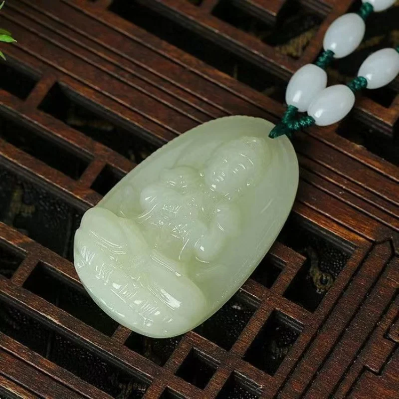 

Натуральный нефритовый кулон-оберег Будды из Хотана для мужчин и женщин, в этническом стиле, в виде божества-хранителя