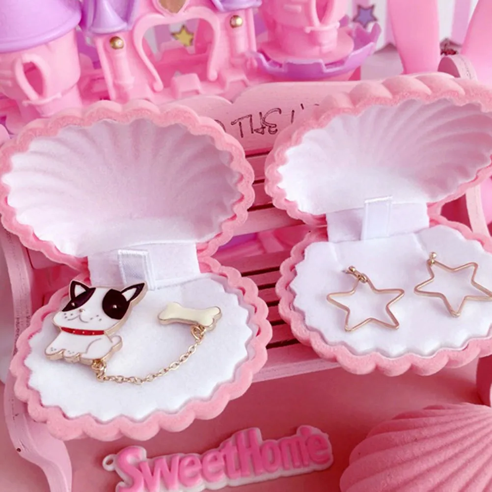 2Pcs Shell Jewelry Box Elegant Compact Ring Case Romantic Gift Holder for Wedding Birthday Valentine's Day Jewelry Storage