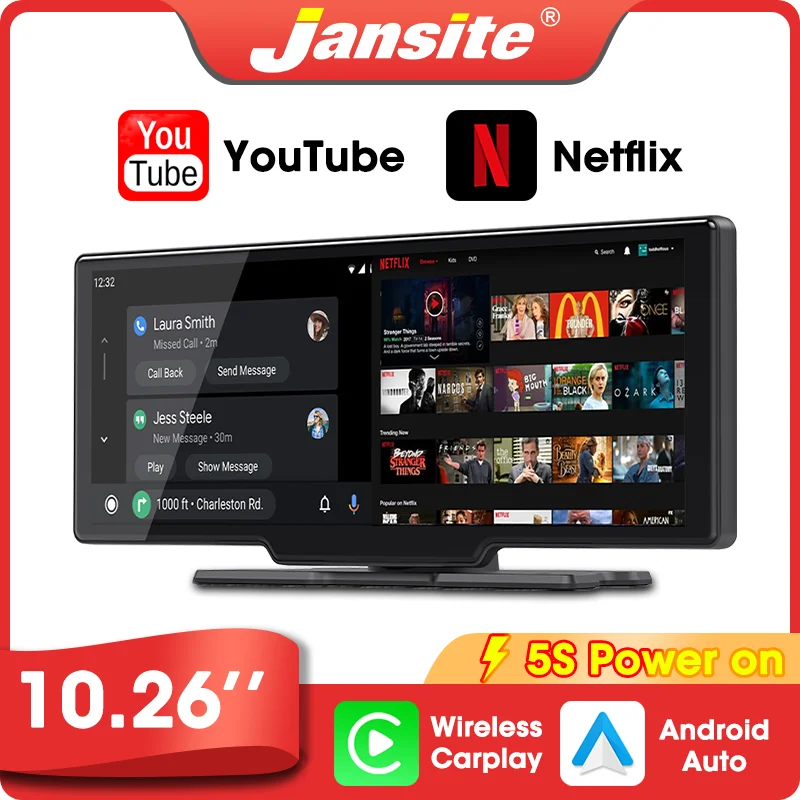 

Jansite 10,26 ''портативный беспроводной Carplay экран Android Auto камера заднего вида автомобильный радиоприемник мультимедийный плеер автомобильная интеллектуальная система