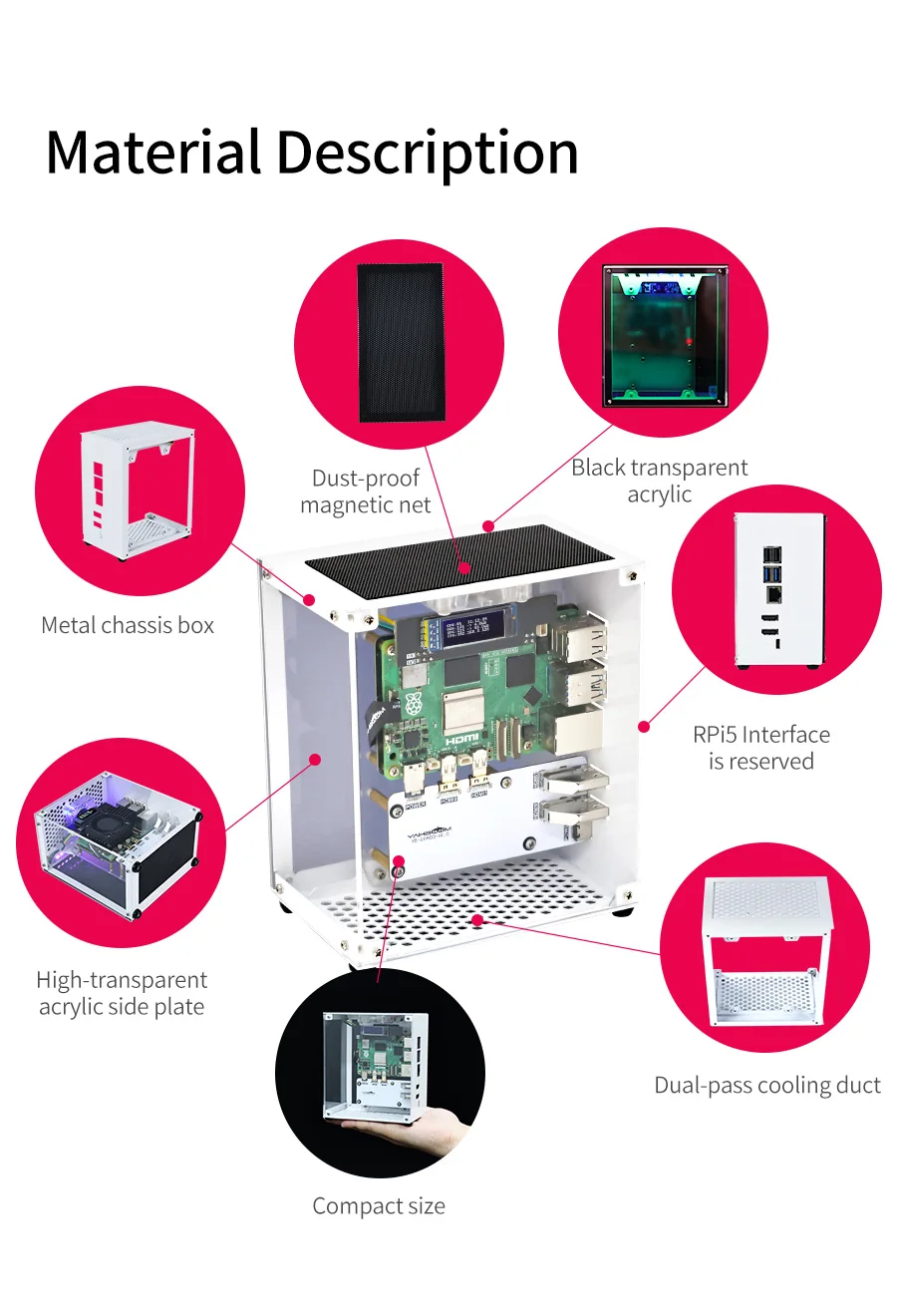 Yahboom Raspberry Pi 5-Schutzhülle, Mini-Kit mit Lüfter und Farbwechsel, Umgebungslicht, unterstützt Installation, M.2 SSD – Detail 12