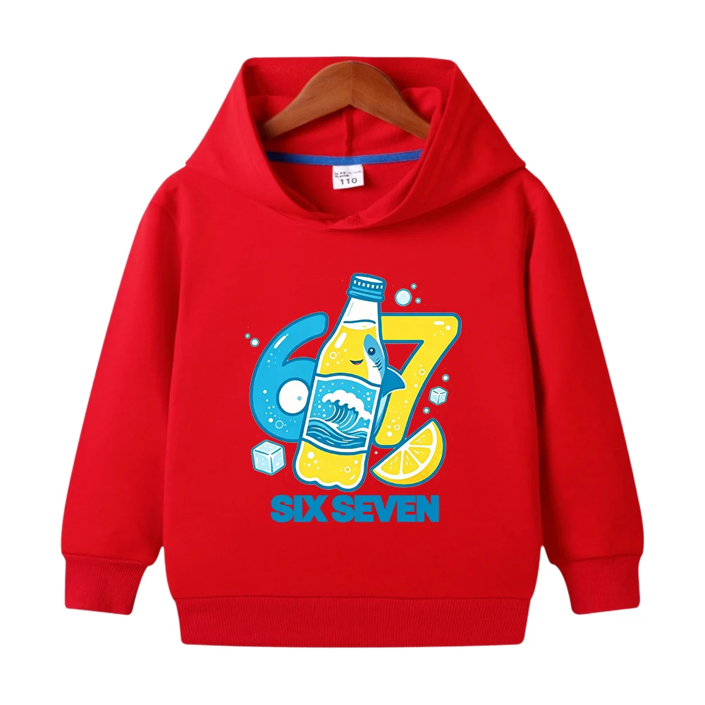 Funny Six Seven Letters 67 Print Shark Style Children Hooded Sweatshirt Autumn Long Sleeve Pullover Tops Boys Girls