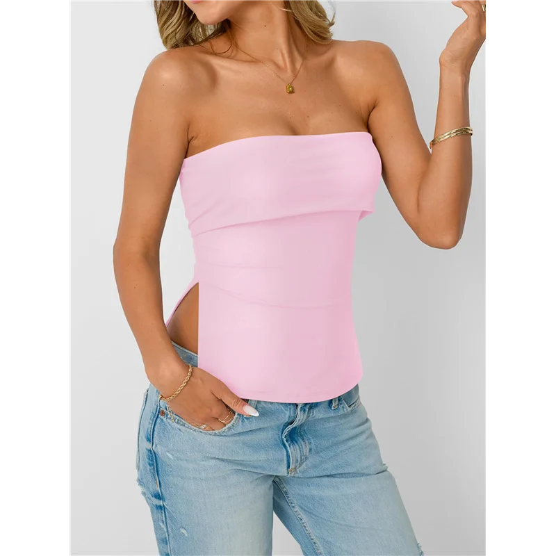ใหม่-Going Out Tube Topsสําหรับผู้หญิง2025ฤดูร้อนอินเทรนด์ปิดไหล่Backlessน่ารักเสื้อทํางานวันหยุดTop Y2kชุด