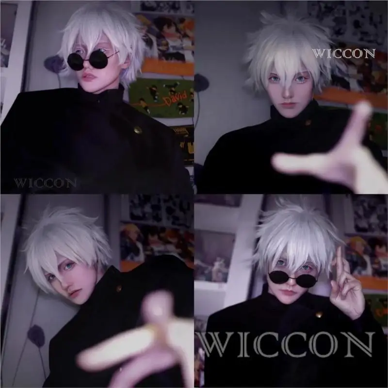 Anime JJK Glasses High School Uniform Gojo Satoru Cosplay Costumes Wig Suit Halloween Costume Men Adult Clothes