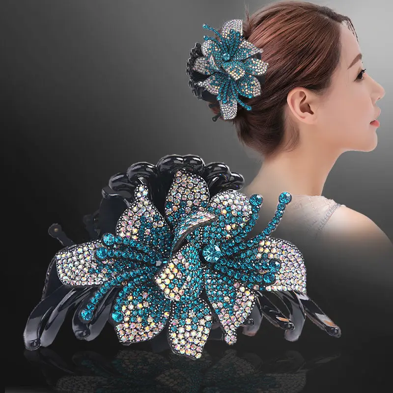 Flower Hair Jaw Clip Clamp Rhinestone Hair Claws For Women Shiny Crystal Strong Shark Hairpin Hair Accessories New