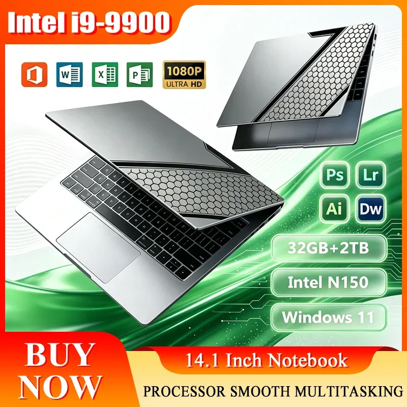 2026 New 14.1'' Laptop Intel Core I9-9900 32GB 2TB Gaming PC Ultra Slim Office Study Computer PC Windows 11 Pro 1920*1080 HD