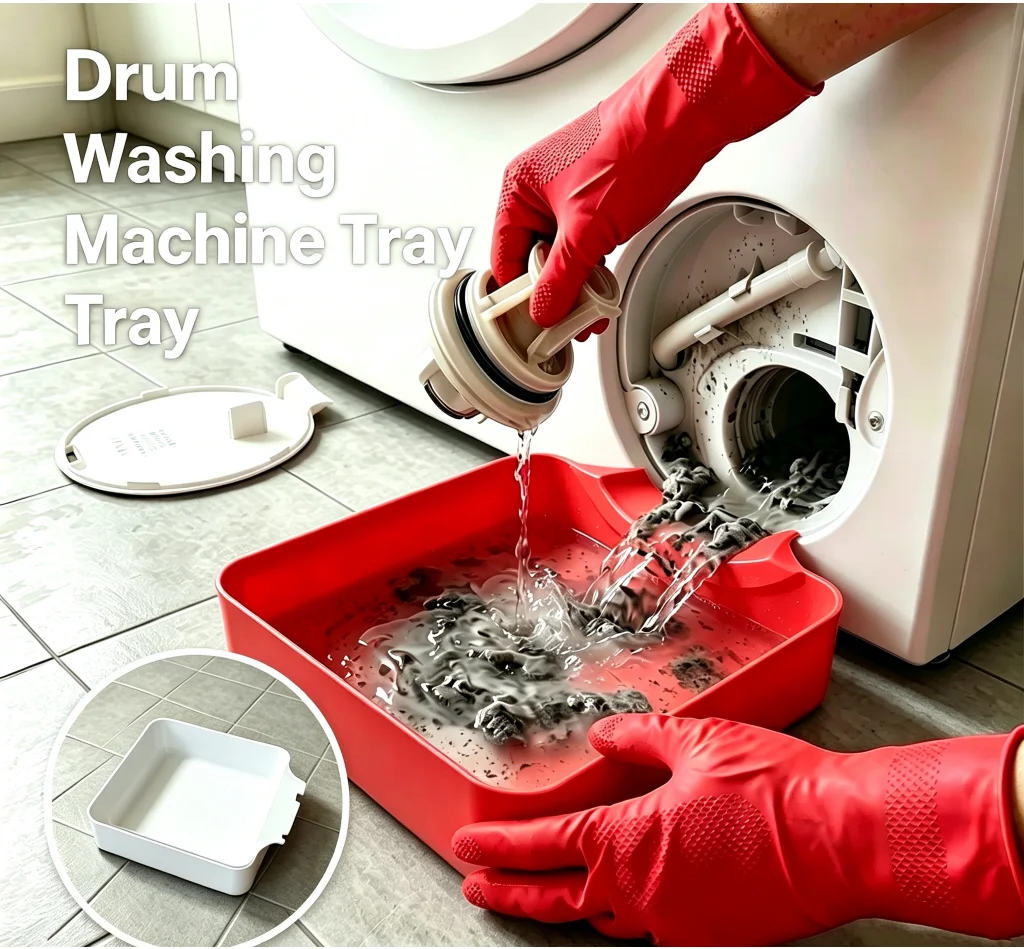 Drum Washing Machine Drain Tray Thick Plastic Anti Overflow Water Catch Pan For Laundry Filter Cleaning Floor Protection