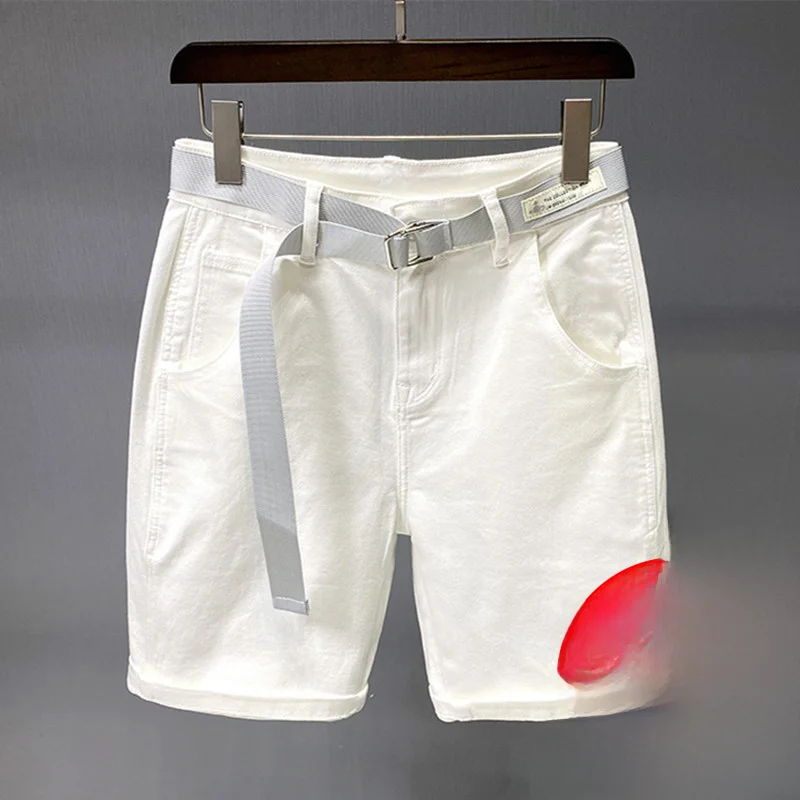 

Летние тонкие высококачественные чисто-белые мужские джинсовые шорты прямого кроя, длиной до колена, с эластичным поясом, молодежные, модные