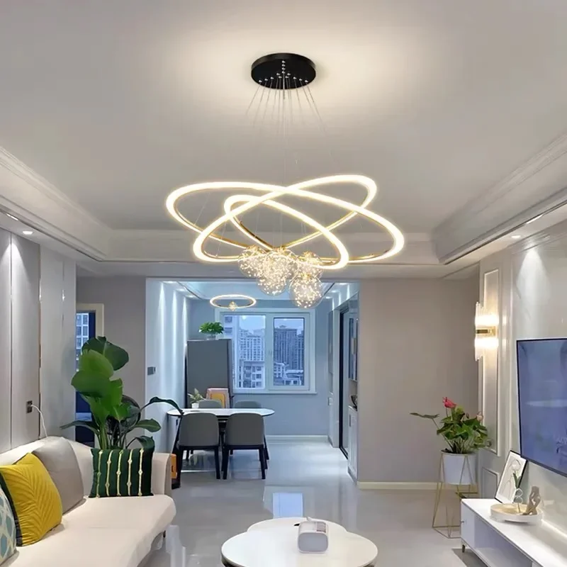 Modern LED Rings Chandelier Nordic Dimmable Dining Table Pendant Light For Kitchen Living Room Shop Creative Lustre Hang light