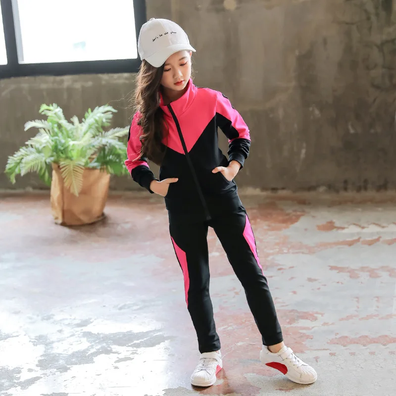 2024 New Spring Autumn Teen Girls Clothing Sets Fashion Zipper Sweatshirt + Pants 2Pcs Outfits Kids Tracksuit 4 6 8 10 12 Years