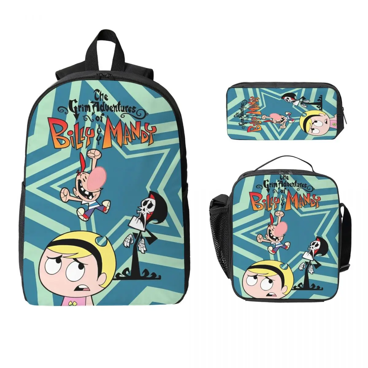 

3Pcs Billy And Mandy Cartoon School bags Set for Children Pen Bags Backpack Sets with Lunch Box For School Students Knapsack