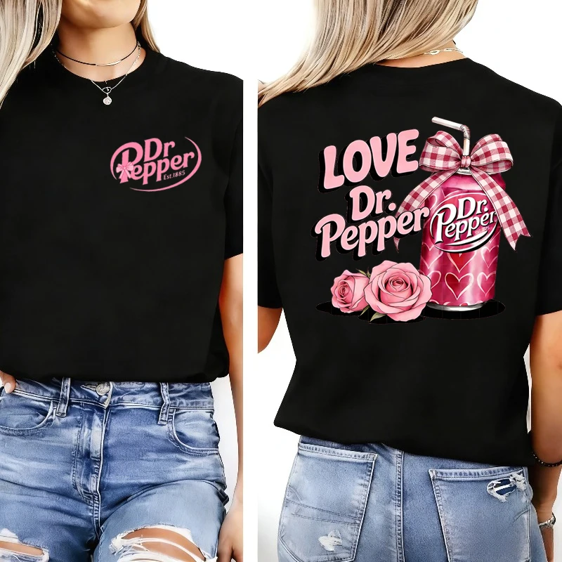Y2K DRPEPPER Tshirt Funny DR PEPPER Shirt Women TShirt Mujer Camisa Coquette Bow Bowknot Graphic Tee Sided Reversible Sweet Girl