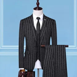 (84) Men's Striped Three-piece Suit, Slim Fit, Business Custom Dress Suit, Wedding Groomsmen Suit