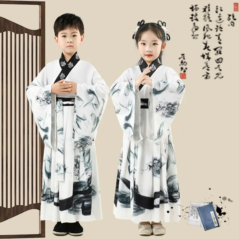 

Новый детский костюм Ханфу Тан-китайское традиционное платье учителя для мальчиков и девочек для выступлений на Хэллоуин, косплей, детская китайская одежда