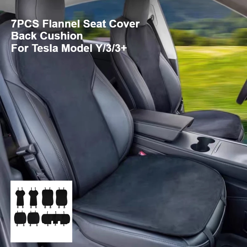 7PCS Flannel Seat Cover Back Cushion for Tesla Model Y/3/3+ Breathable Sweatproof Four Seasons Mats Seat Pad Car Accessories