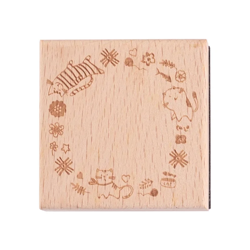 1Pc Vintage Message Frame Series Decoration Wooden Rubber Stamps for Scrapbooking Stationery Diy Craft Cute Cat Standard Seal