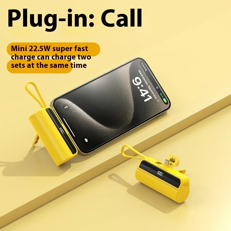 50000mAh Mini Capsule Power Bank Portable Pocket Charging Bank 30000mAh Built In Cable PowerBank Type-c Lightning Dual Interface