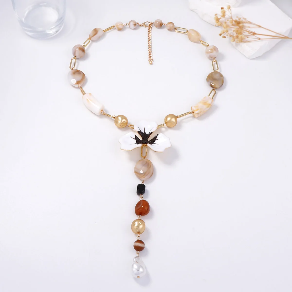 

New Personality Design ZAA Necklace Resin Beaded Y-shaped Pendant Necklaces Women‘s Fashion Jewelry Holiday Party Jewelry Gifts