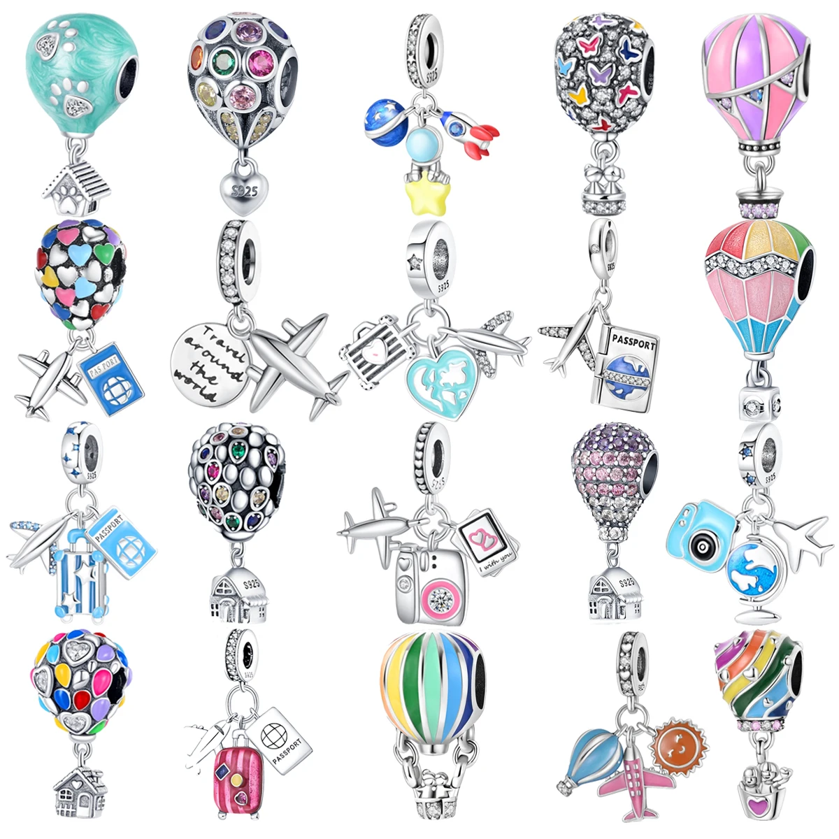 

Original 925 Charms Sterling Silver Hot Air Balloon Luggage Airplane Pendant Beads for PandoraDIY Bracelet Women's Jewelry Gifts