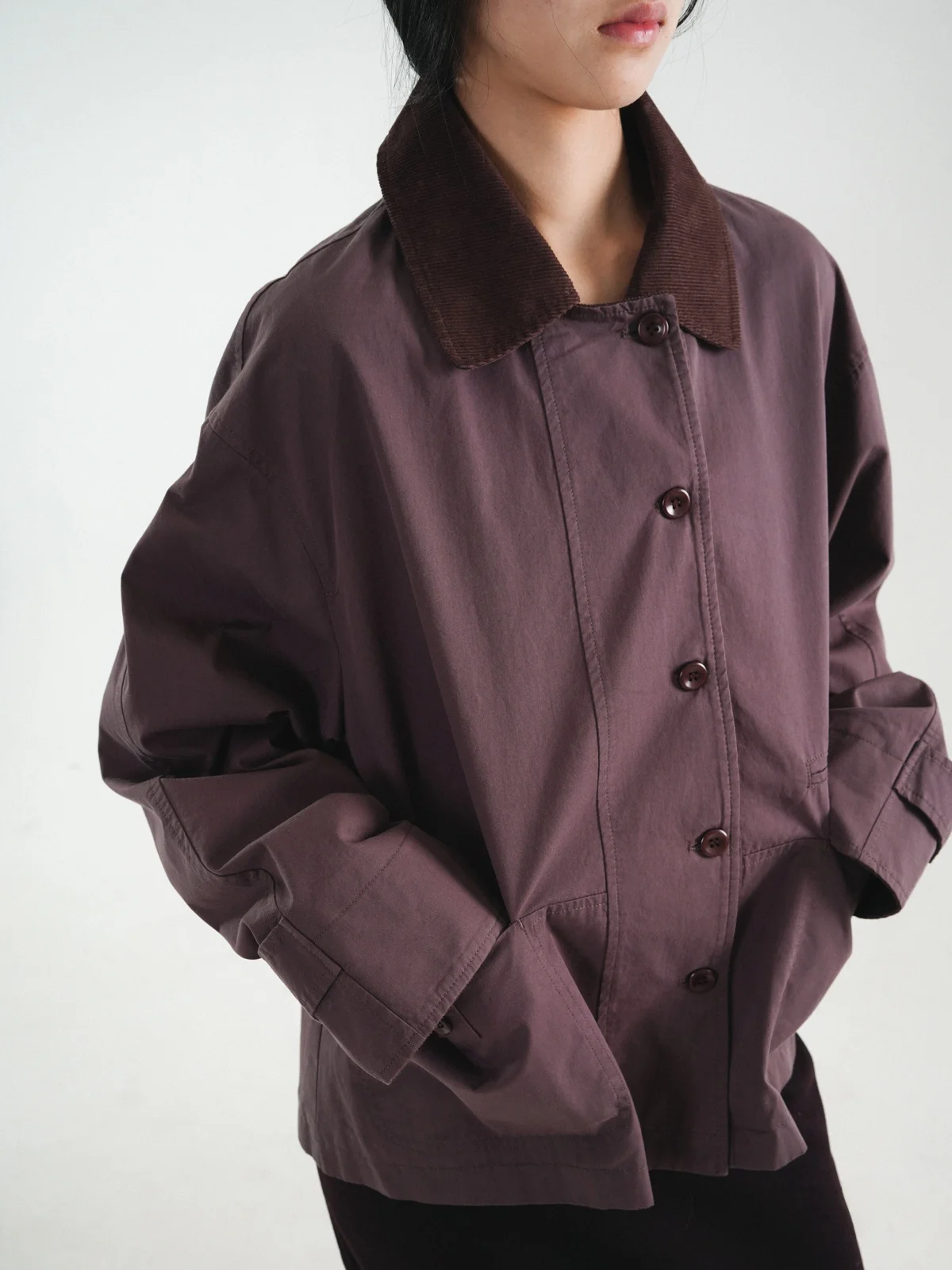 

Ветровка Moo Spring для женщин, фиолетовая, из хлопка, прямого кроя, с деталями, для повседневной носки