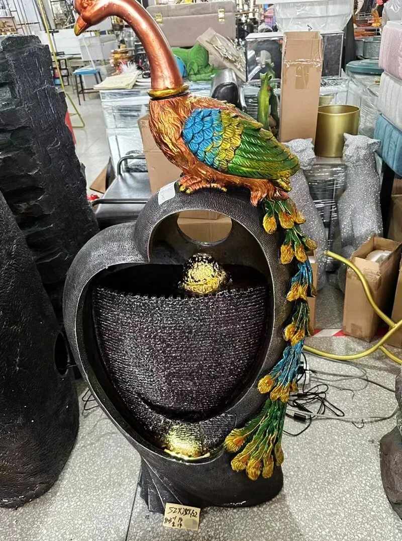 New Chinese style resin peacock tank modeling flowing water ornament