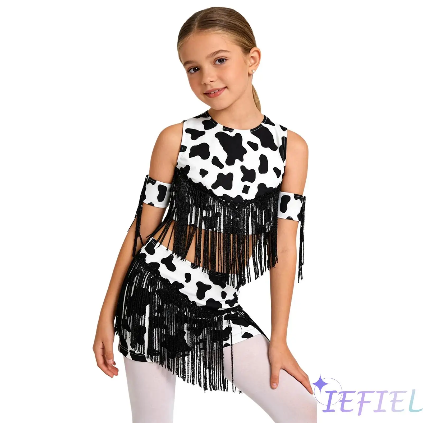 

Детские костюмы в стиле вестерн для девочек-ковбочек с блестками и кисточками, укороченный топ без рукавов с круглым вырезом + одинаковые шорты + комплект с рукавами для сценических шоу