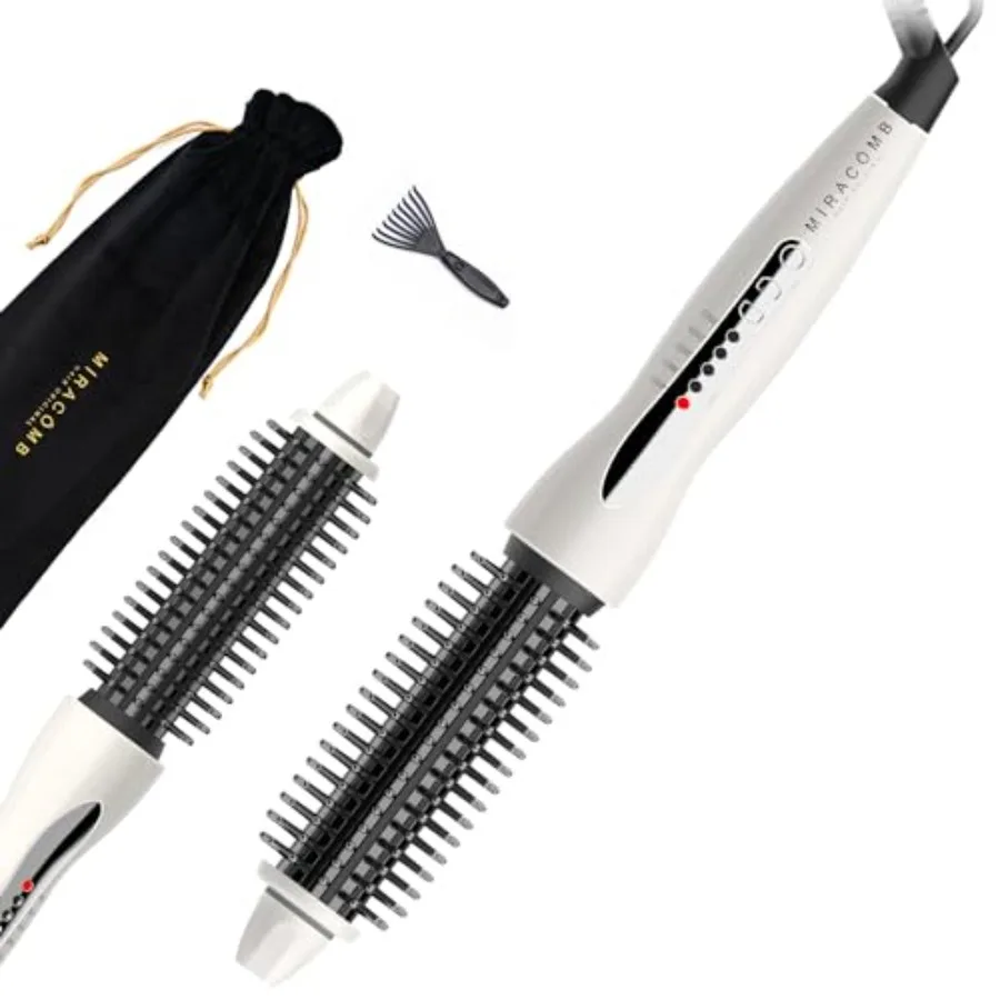 Professional Hair Curler Straightening Brush Ceramic Heated Round Brush 1" Comb Flat Iron Straightener Anti-Frizz Curl Wand Iro