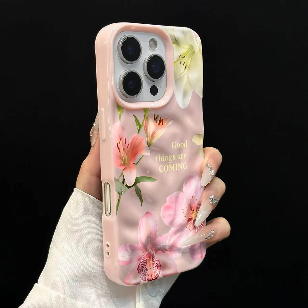 Lily Aquarell-Stil Kunst Handyhülle für iPhone 17 16 15 14 13 12 11 Pro Max 14 Plus 17Air Falten-Wellen Weiche Silikon-Schutzhülle – Detail 9
