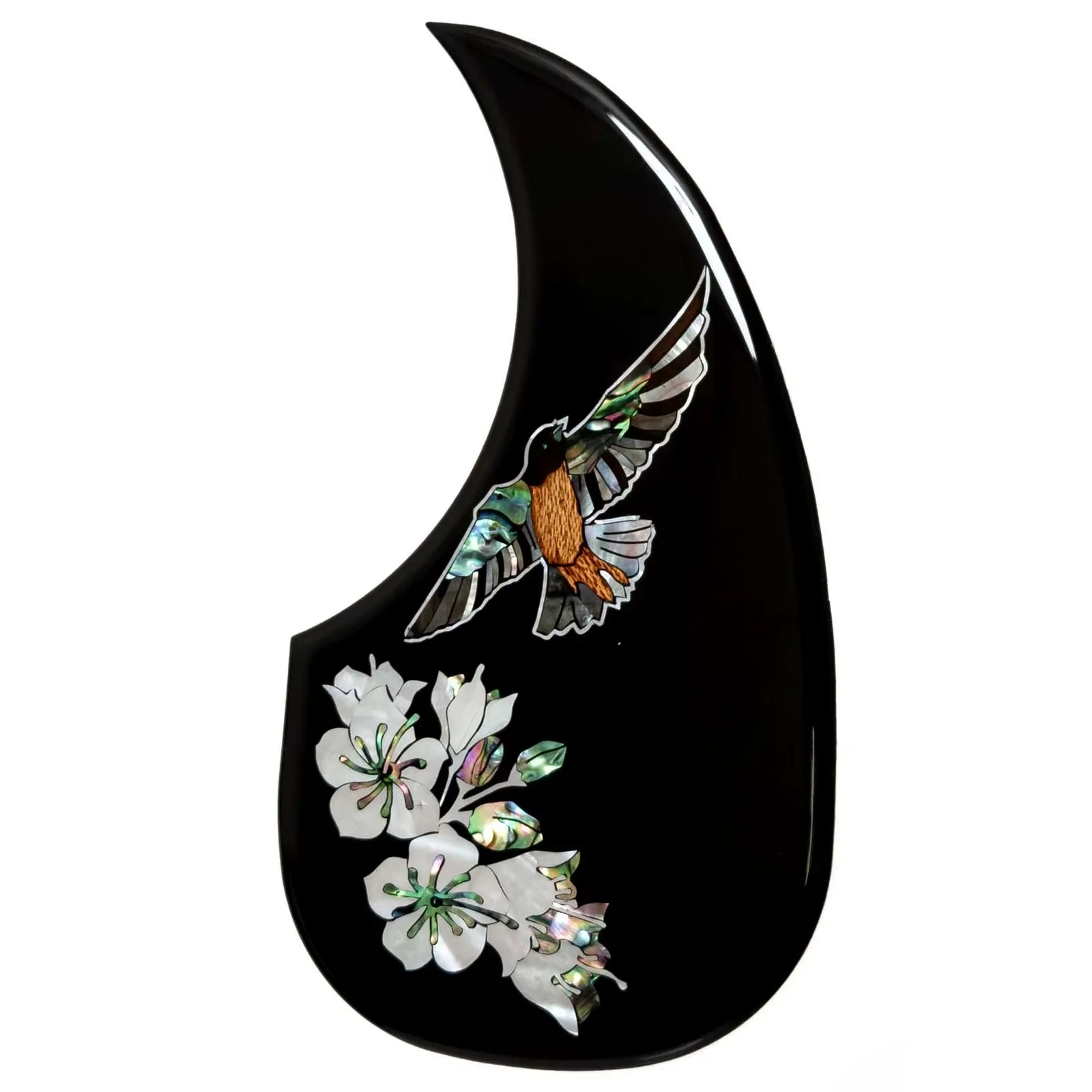 Acoustic Guitar Pickguard Abalone Shell Inlay Bird Floral Pattern Self Adhesive Scratch Plate for 40-42 Inch Guitar Protection