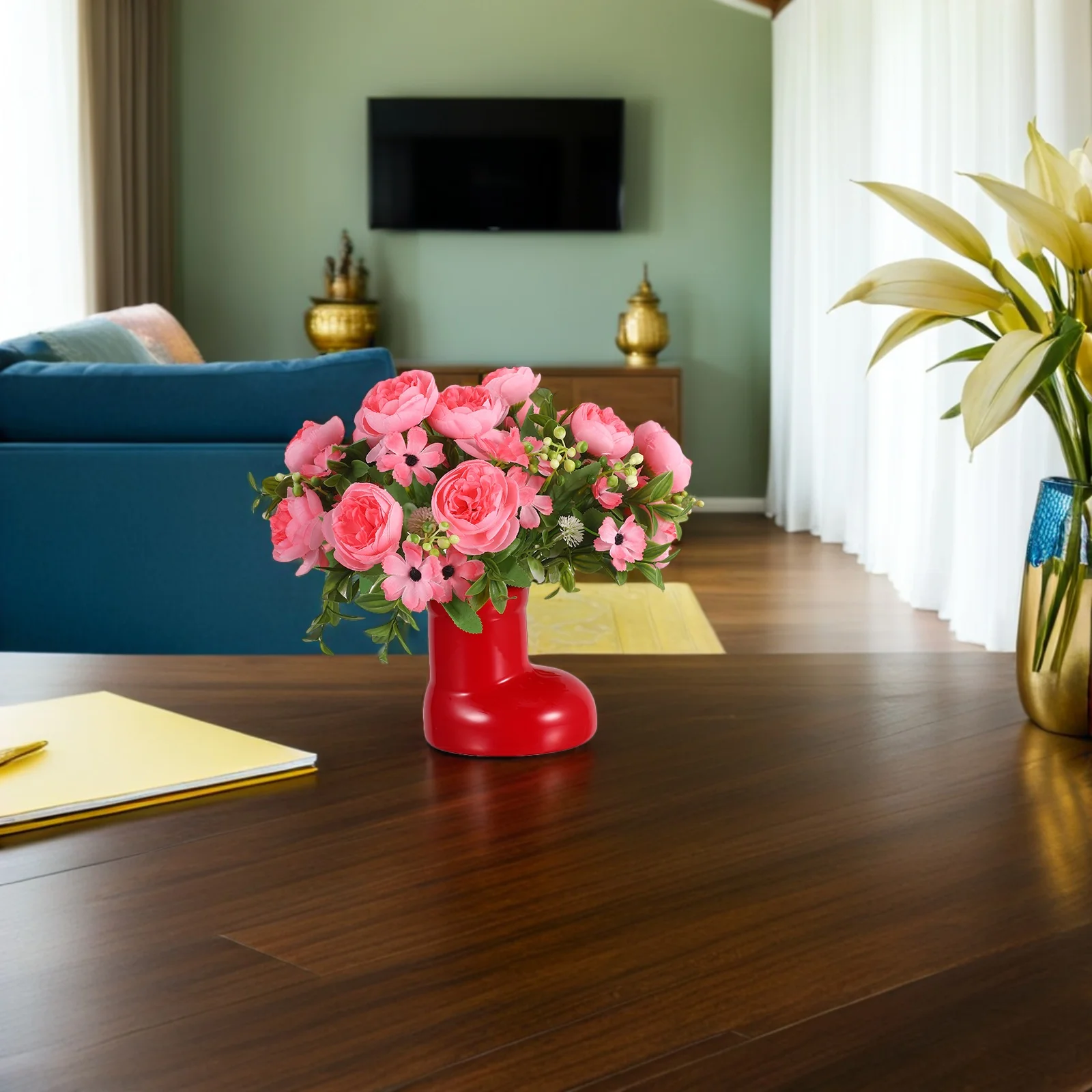 

Ceramic Vase Modern Minimalist Boot Shape Red Accent for Dining Table Living Room Office Christmas Decor Vase Chritmas Decor