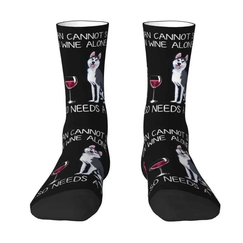 

Cute Men's Husky And Wine Funny Dog Dress Socks Unisex Breathbale Warm 3D Printed Pet Puppy Lover Crew Socks