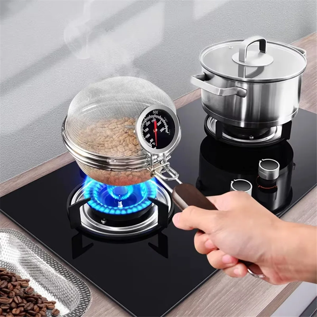 N37R_حميصة قهوة من الفولاذ المقاوم للصدأ مع ميزان حرارة، للاستخدام المنزلي #6